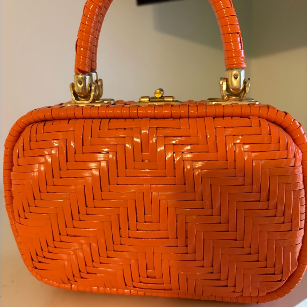 Vintage Woven Wicker Handbag in Vibrant Orange - Picture 6 of 6